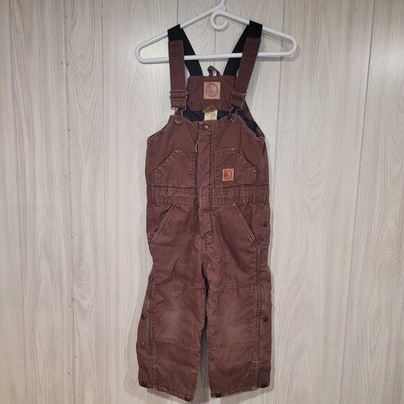 Berne Toddler 4T Insulated Bibs Brown Canvas Snaps Zips Adjustable Straps - Picture 1 of 4
